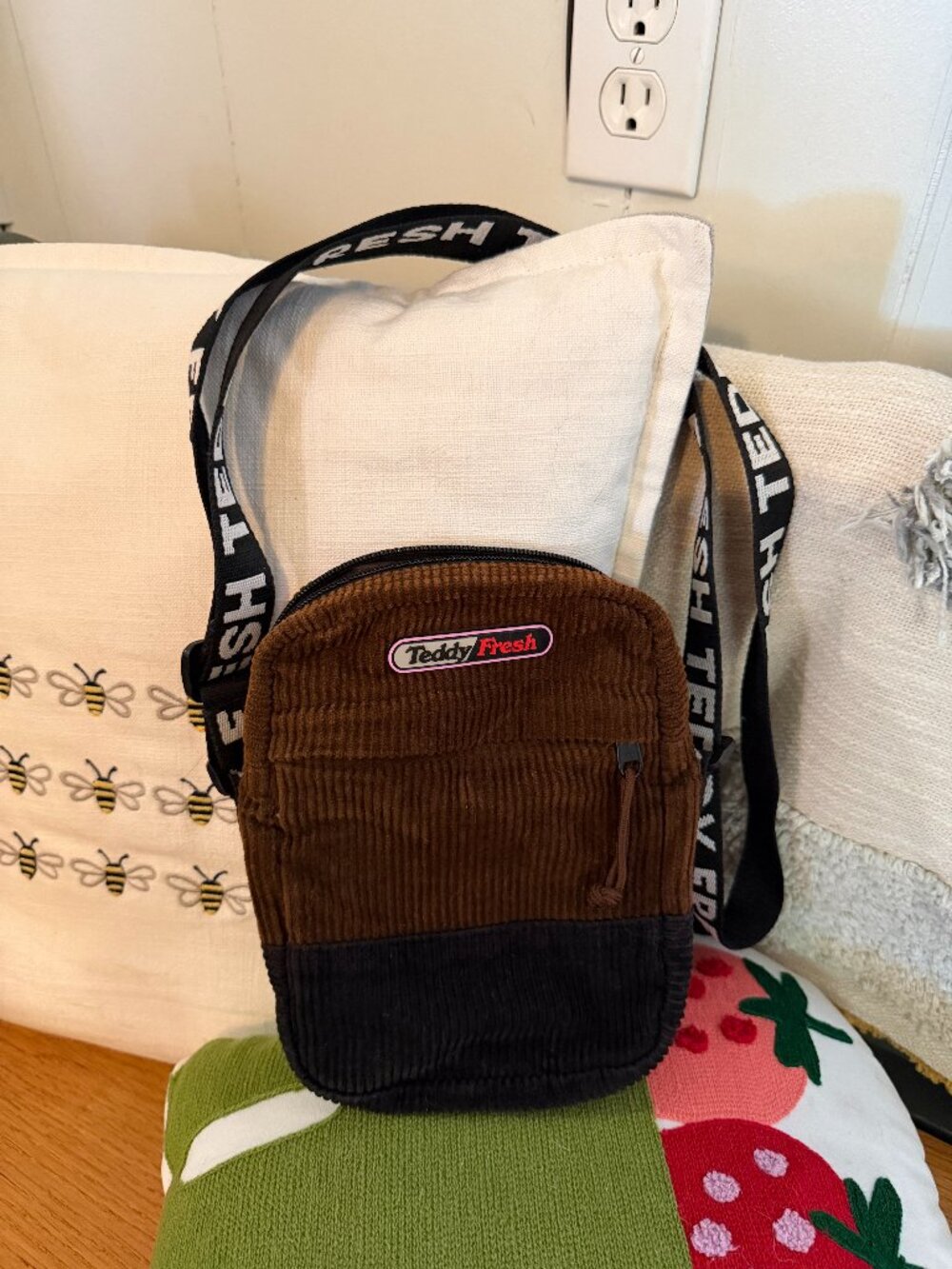 Like New Teddy Fresh Corduroy Side Bag – Brown & Black Colorblock
